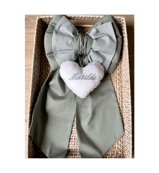 Piquet Fior Di Coccole Double Birth Bow with Customizable Heart