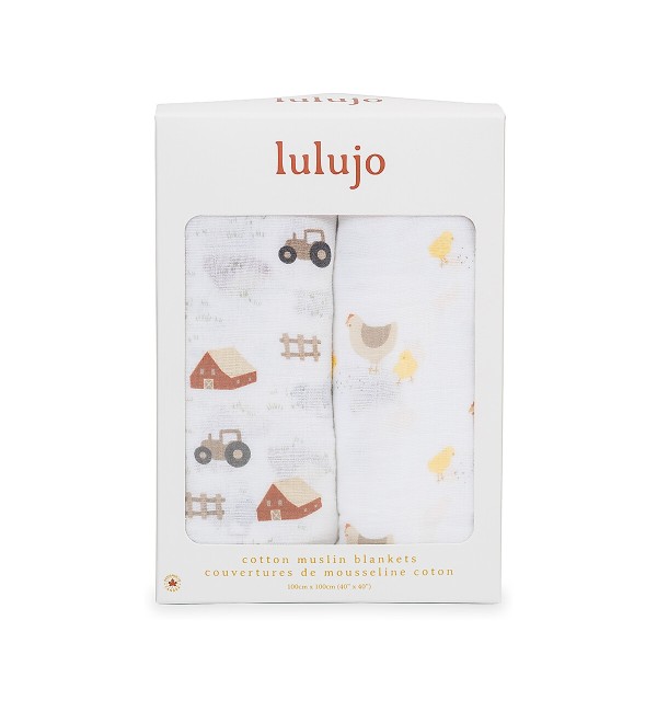 Set of 2 Lulujo Baby Swaddle Covers 100% Cotton Muslin