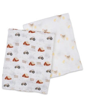 Set of 2 Lulujo Baby Swaddle Covers 100% Cotton Muslin