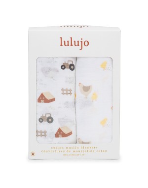 Set of 2 Lulujo Baby Swaddle Covers 100% Cotton Muslin